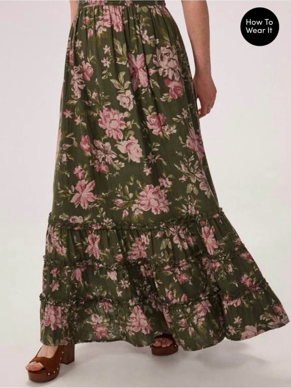 torrid Olive Maxi Dress with Pink Floral Print - Picture 3 of 10